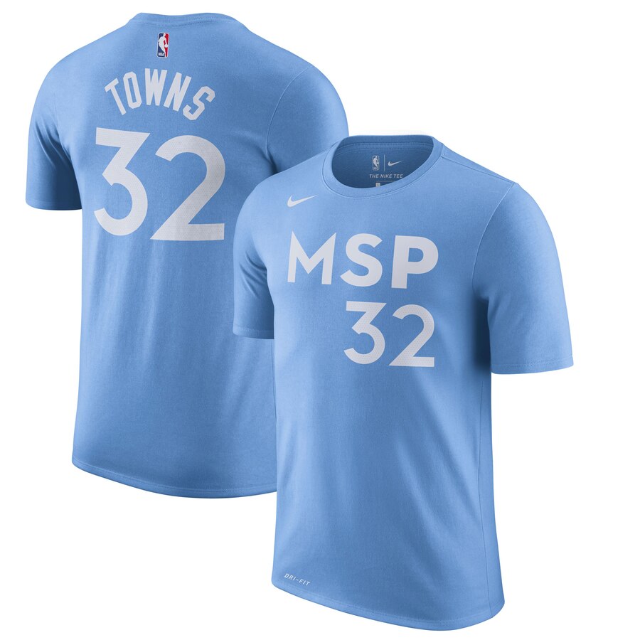 Men 2020 NBA Nike KarlAnthony Towns Minnesota Timberwolves Blue 201920 City Edition Name  Number TShirt->memphis grizzlies->NBA Jersey